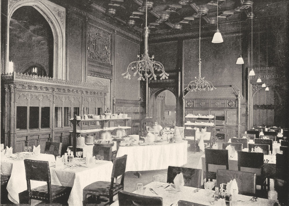 LONDON. Houses of Parliament- The House of commons Dining- room 1896 old print